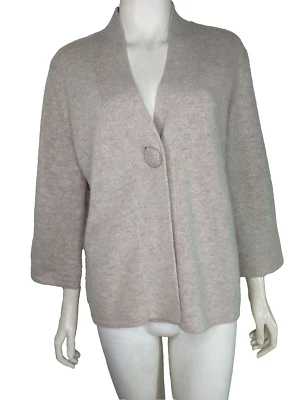 Cardigã lã angorá suéter Kenar malha um botão feminino bege xale colarinho G - Imagem 1 de 4