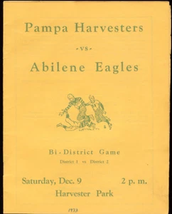 1933 Pampa vs Abilene High Bi-District Game Program - Picture 1 of 1