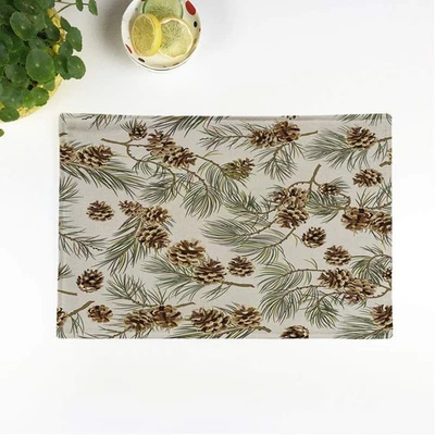 Set of 4 Placemats Green Pattern Pine Cones Realistic Look Vintage Pinecone W... - Image 1 of 4