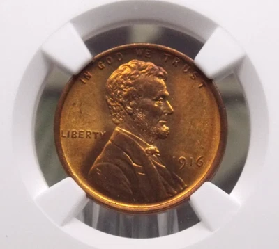 1916 "P" Lincoln WHEAT Cent Penny 1c NGC MS65 RD #019 *RED* Gem BU Unc ECC&C Inc - Image 1 of 4