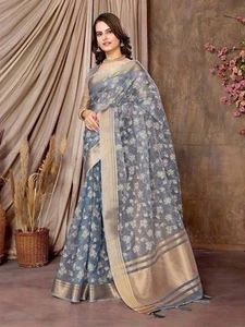 Designer Sari Bollywood Bridal Silk Saree Blouse South Indian Ethnic Ready Made - Picture 1 of 1