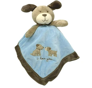 CARTER'S I Love You Puppy Dogs Lovey Plush Rattle Blue Brown Baby Boy EUC - Picture 1 of 5