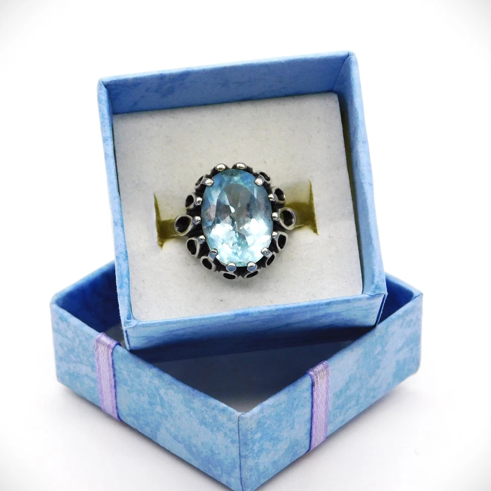 Anillo de piedras preciosas ovaladas de topacio genuino de plata esterlina KABANA de colección talla 7,5 Foto 1 de 1