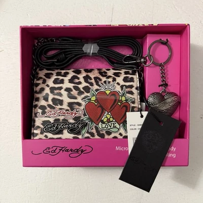 Ed Hardy Cheetah Skull / Roses Tattoo Design Micro Crossbody Crossbody Key Ring - Image 1 of 4