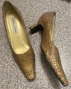 Decolte vintage anni 80 Bellini oro stampa serpente vernice pelle misura 10 - Foto 1 di 6