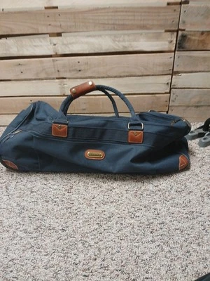 Винтажный чемодан Jaguar на роликах багажа синий полиэстер желтовато-коричневый кожаный 26» ключ замок! - Изображение 1 из 4