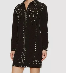 Abito Moto Jeremy Scott Donna Nero Elasticizzato Borchie Impreziosito Crepe US 12 - Foto 1 di 15