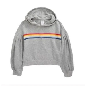 Nordstrom Kids' Balloon Sleeve Hoodie Grey Heather Rainbow Small 7/8 MSRP $39 - Picture 1 of 4