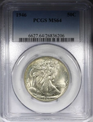 Medio dólar Walking Liberty 1946 graduación profesional MS64 fecha común sin circular 50C Foto 1 de 4