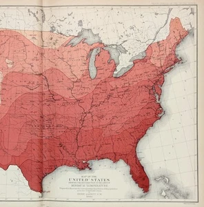 1880 UNITED STATES Map ORIGINAL MINIMUM - Temperature (16X10) DATED - GANNETT - Picture 1 of 3