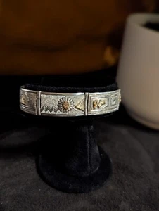 Vintage Sterling Silver & 14k gold Storyteller bracelet by Mark Yazzie - Picture 1 of 17