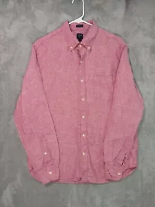 J Crew Shirt Mens Large Red Linen Slim Fit Button Down Long Sleeve Casual - Picture 1 of 9