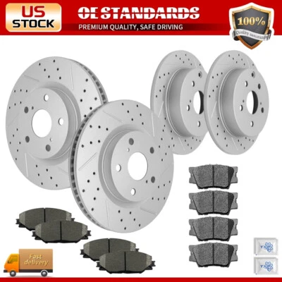 Rotores de disco perforados delanteros traseros pastillas de freno de cerámica para Toyota Rav4 2006-2018 Foto 1 de 4