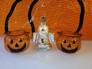 Halloween Decoration Orange Glass Pumpkin Tea Light Holders & Ghost TK Maxx - Picture 1 of 4