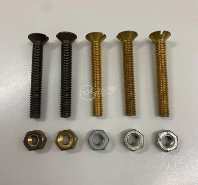 Set di 5 viti svasate con taglio in ottone + dado 60x8mm cod. 1064 ferramenta - Immagine 1 di 2