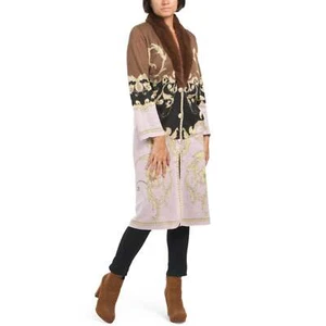 NWT VERTIGO Women's Ornate Sunflower Intersia Button Front Knit Duster Coat S-L - Picture 1 of 8