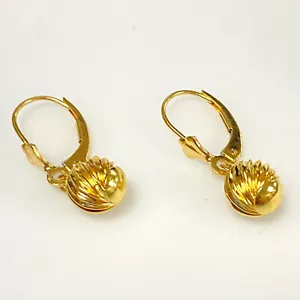 u906 Orecchini pendenti a sfera vintage classici in oro giallo 18 carati 7 mm - Foto 1 di 4