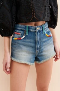 LEE Vintage Modern High Rise Cutoff Rainbow Embroidered Jean Shorts Size 30 NEW - Bild 1 von 9