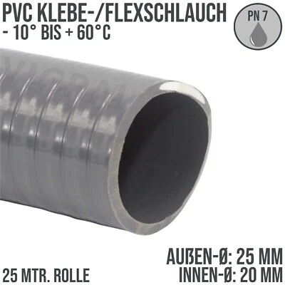 DEINSCHLAUCH24 PVC Klebeschlauch Flexschlauch Schwimmbadschlauch Flex Teich 25 x 20 mm - 25 m