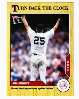 2020 Topps Now Turn Back The Clock Jim Abbott #158 Baseball Card (PR:421) - Image 1 of 2