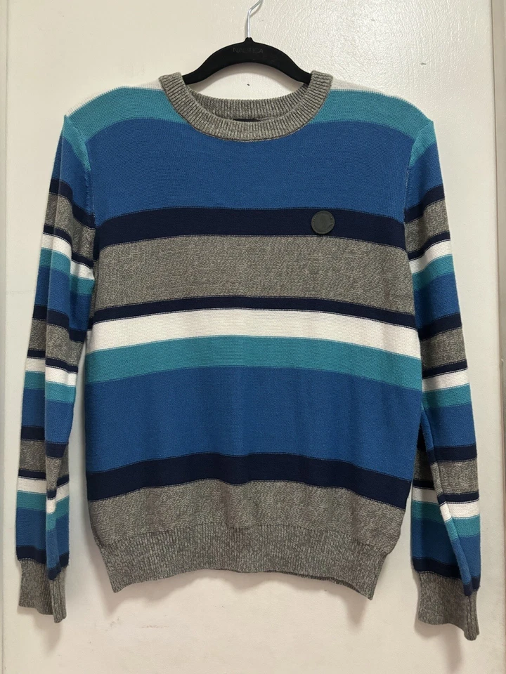 Volcom Multicolor Striped Crew Neck Duderstated Knit Sweater Boys Sz L - Image 1 of 4