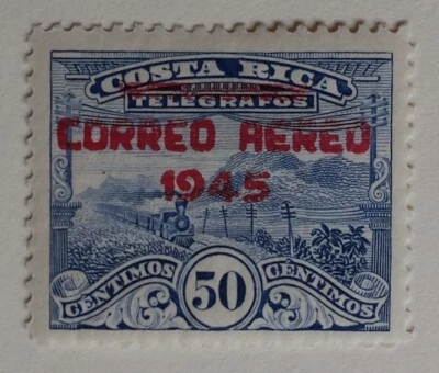 Selo de correio aéreo da Costa Rica, 1945, sc#C118, perfeito estado, VLH, OG - Imagem 1 de 2
