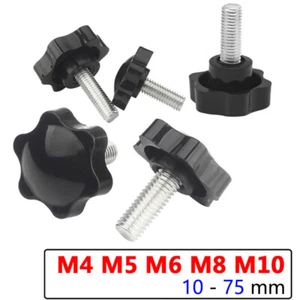 M4 M5 M6 M8 M10 Thumb Screws Hand Knob Bolts Black Plastic Hexalobular Star Head - Picture 1 of 9