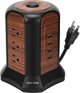 Power Strip Tower Surge Protector, 10 Ft Extension Cord, 9 Outlets, 4 USB Ports - Picture 1 of 12