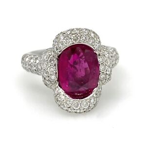 GIA Natural Oval Burma Ruby 3.40 ct in Platinum Pave Diamond Setting - HM2370IE
