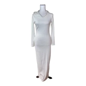 MY GIRL hooded ribbed maxi dress women's size 10 white zipped high side split - Picture 1 of 12