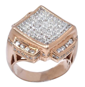 Mens 14k Rose Gold Ring Princes Cut Invisible Set 3.59 CT. Diamond Size 11 US - Picture 1 of 10