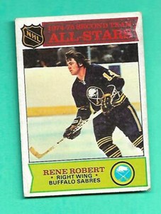 (1) RENE ROBERT 1975-76 TOPPS # 296 SABRES AS EX/EX+  CARD (V4428)