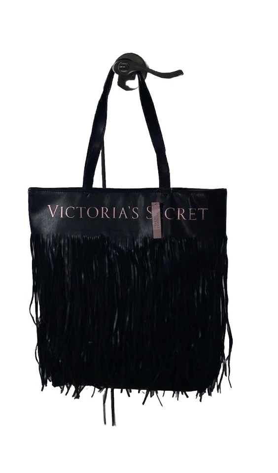 Victoria's Secret Black 2018 Limited Edition Faux Leather Fringe Tote Bag