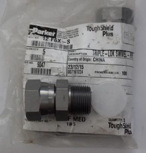 5 Pack of Parker 12-F6X-S Fittings, Triple-Lok Swivel - Pipe, 37 deg Flare JIC - Picture 1 of 4