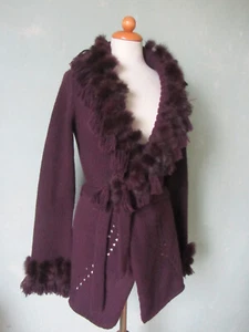 Morgan de toi Strickjacke Jacke Cardigan Brombeerfarben Pelzbesatz 38 M - Bild 1 von 4