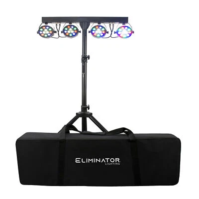Eliminator Mini Par Bar Lighting System with 4x LED Par Lights+Stand+Remote+Bag - Image 1 of 4