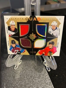 Jack Hughes, Quinn Hughes, Cale Makar, Kirby Dach 2019/20 UD Quad Materials #24/99 - Imagen 1 de 2