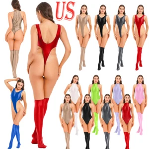 Mujeres Sexy Body Corte Alto Medias Aceite Brillante Monokini Traje de Baño Leotardo - Imagen 1 de 180