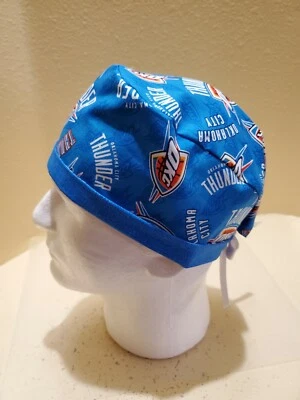 Oklahoma City Thunder (lt blue) NBA Men's Skull/Chemo Surgical Scrub Hat/Cap Han - Image 1 of 4