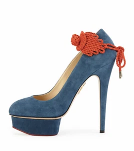 Charlotte Olympia Eternally Dolly Suede Platform Pump, Teal size 40 Retail $895 - Picture 1 of 11
