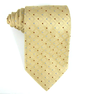 Murano Mens Necktie Silk Gold Diamond Pattern Made USA Tie 60"x4" - Image 1 of 3