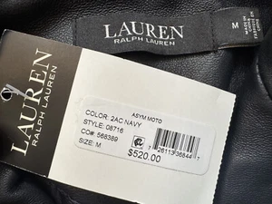 NUEVO CON ETIQUETAS $520 RALPH LAUREN Moda Cuero Cordero Genuino Motocicleta Abrigo Chaqueta Talla M - Imagen 1 de 8