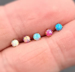 Cartilage Earrings Stud Rook Piercing Opal Gem Ball Screw Back Tragus Nose Helix - Picture 1 of 9