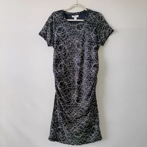 NWT Motherhood Navy Lace Gender Reveal Ruched Stretch Dress Maternity Size L - Picture 1 of 7