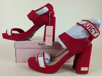 JUICY COUTURE Womens Red/White Logo Glisten Open Toe Wedge Slingback US Sz 7.5 M - Image 1 of 4