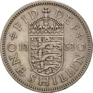 United Kingdom Coin 1 Shilling | Elizabeth II English shield | 1953