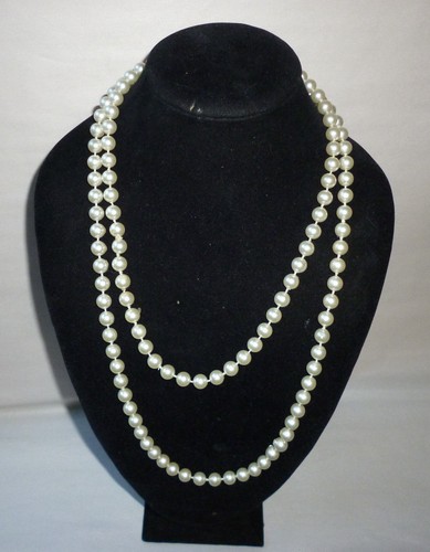 OFF WHITE Collana moda perle finte plastica lucite bianco sporco vintage FN0180