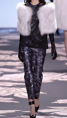 $645 Vera Wang Pasarela Recortado Metálico Seda Jacquard Negro Plata Floral Pantalones 6 Foto 1 de 4