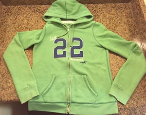 Youth Hollister Hooded Zipper Sweatshirt Sewn on Letters Green Large - Picture 1 of 9