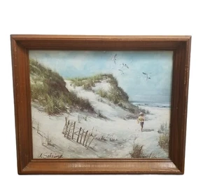 A. Sehring Vintage Wall Picture Print A Day At The Beach Framed Seagulls Boy  - Picture 1 of 12